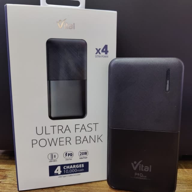 VITAL ULTRA FAST POWER BANK 10000 MAH (PD+TYPE C+MICRO OUTPUT 20W)